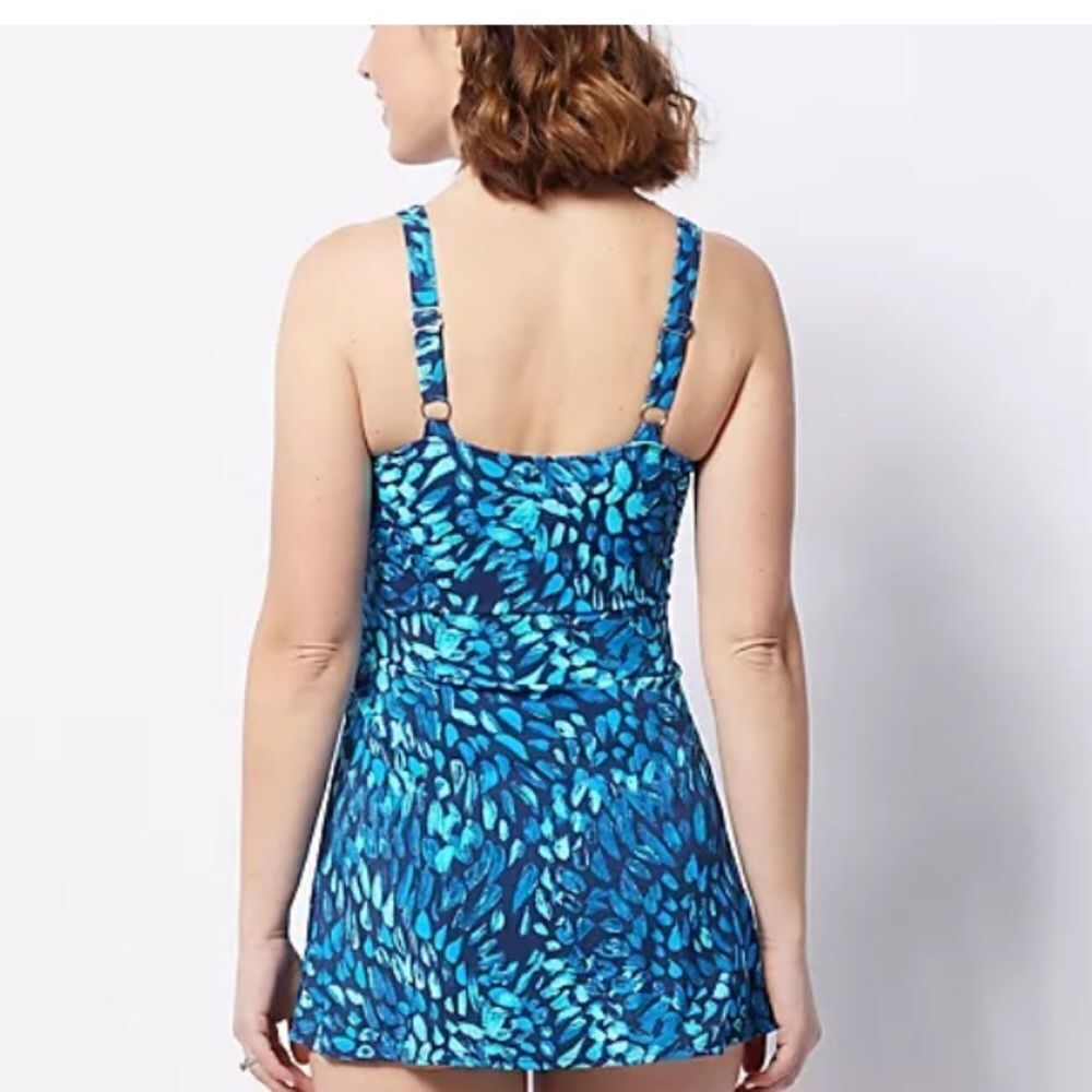 New Denim & Co Beach Wrap front Swim Dress Sz 16 Black Tropical - Picture 7 of 8